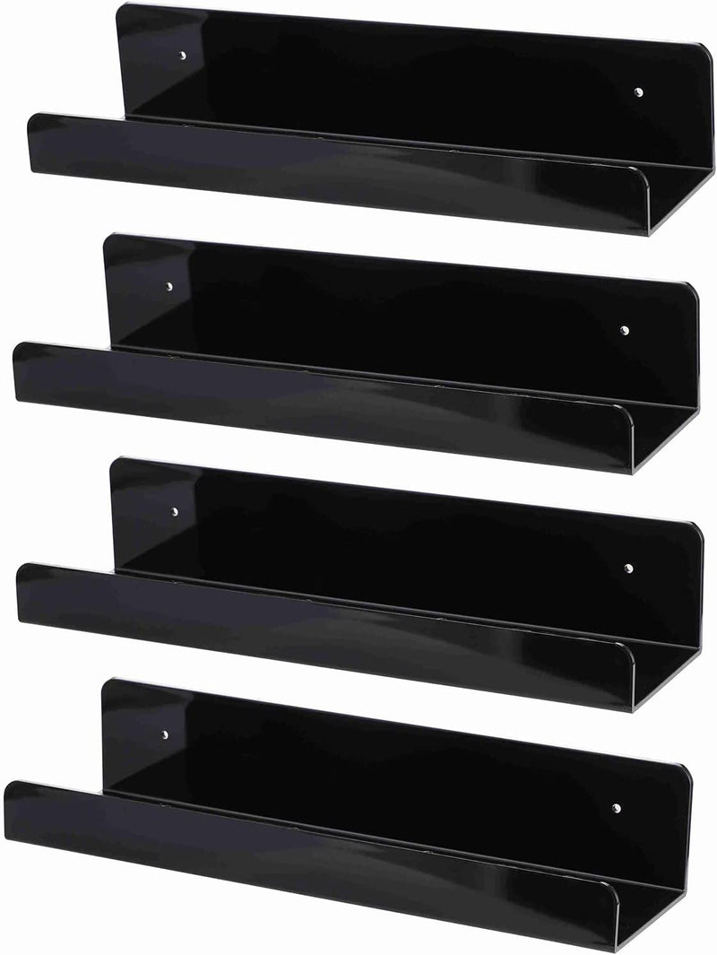 Cq Acrylic 15" Invisible Acrylic Floating Wall Ledge Shelf, Wall Mounted Nursery Kids Bookshelf, Invisible Spice Rack,Black 5MM Thick Bathroom Storage Shelves Display Organizer, 15" L,Set of 4 Furniture > Shelving > Wall Shelves & Ledges Cq acrylic Black 15" Pack of 4 