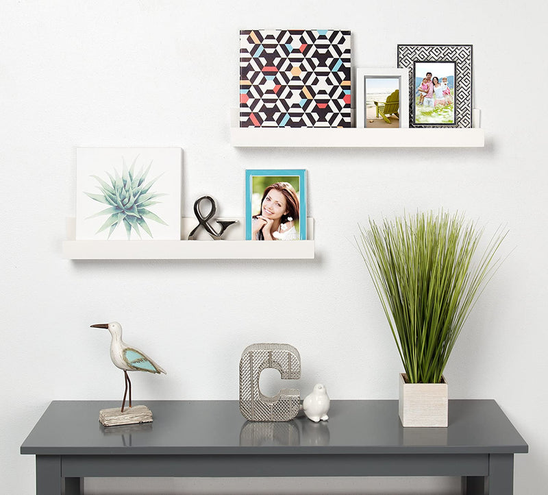Kate and Laurel Levie 24 Inch 2-Pack Wood Floating Wall Shelf Picture Frame Holder Ledge, White Furniture > Shelving > Wall Shelves & Ledges Kate and Laurel   