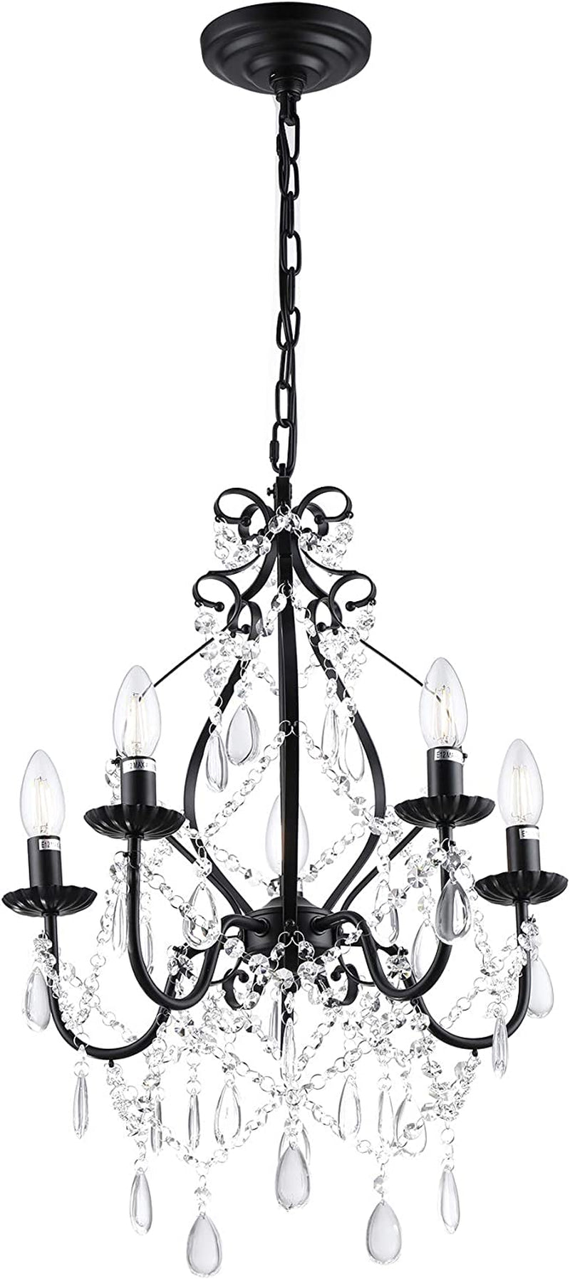 Riomasee Mini Crystal Chandelier 5 Lights Black Chandelier with K9 Crystal Raindrop Iron Ceiling Light Fixtures for Bedroom,Dining,Living Room,Kitchen Lighting Home & Garden > Lighting > Lighting Fixtures > Chandeliers riomasee   
