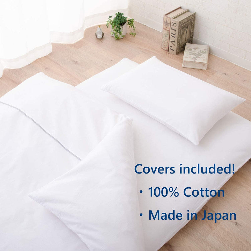EMOOR Japanese Futon Mattress Set CLASSE (Mattress, Comforter & Pillow) with Covers (White) Full Made in Japan, Cotton Foldable Floor Sleeping Bed Tatami Mat Home & Garden > Linens & Bedding > Bedding > Quilts & Comforters EMOOR   