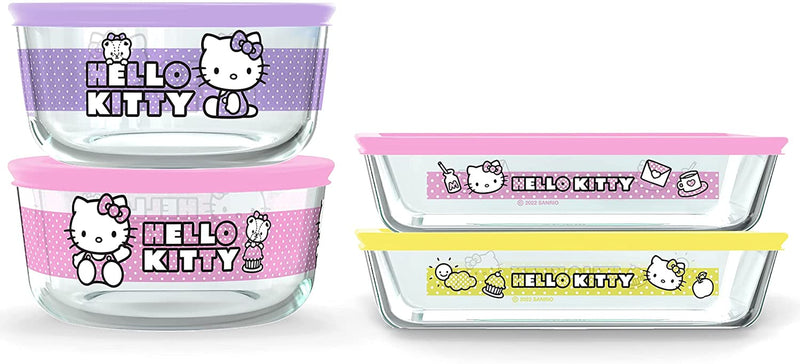 Pyrex 8-Pc Glass Food Storage Container Set, 4-Cup & 3-Cup Decorated round and Rectangle Meal Prep Containers, Non-Toxic, Bpa-Free Lids, Colorful, Disney'S Star Wars Home & Garden > Household Supplies > Storage & Organization Pyrex Hello Kitty - Pastels  
