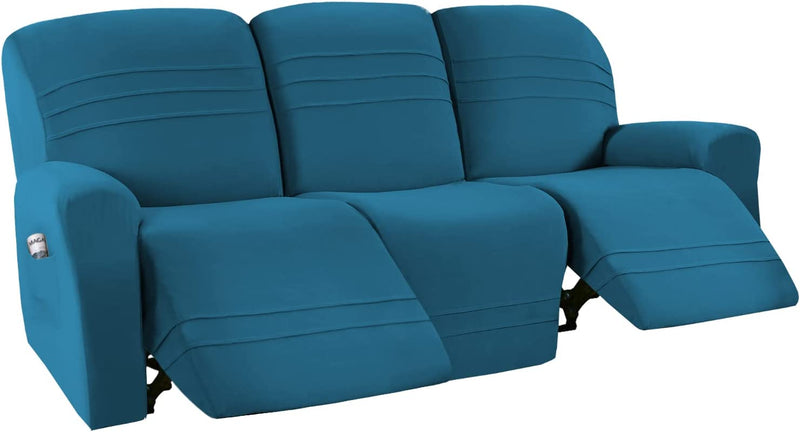 H.VERSAILTEX 2022 New Version 5-Pieces Recliner Sofa Covers Stretch Reclining Couch Covers for 3 Cushion Reclining Sofa Slipcovers Furniture Covers Form Fit Customized Style Thick Soft, Gray Home & Garden > Decor > Chair & Sofa Cushions H.VERSAILTEX Peacock Blue  