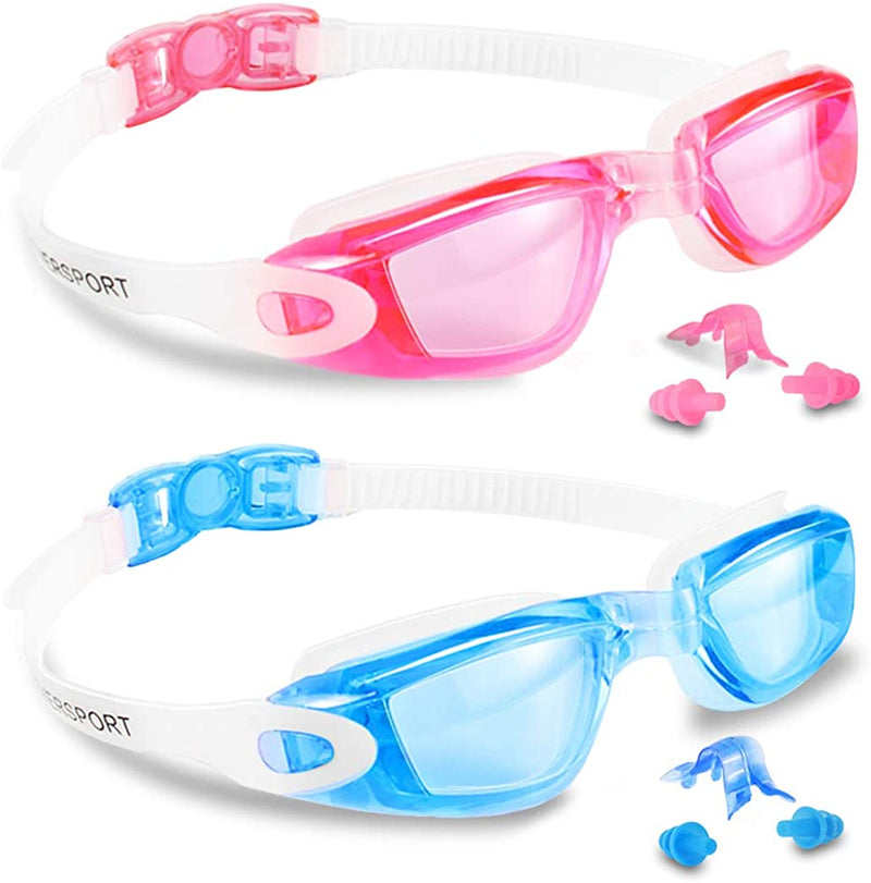Kids Swim Goggles, Pack of 2 Swimming Goggles for Children Teens, Anti-Fog Anti-Uv Youth Swim Glasses Leak Proof for Age4-16 Sporting Goods > Outdoor Recreation > Boating & Water Sports > Swimming > Swim Goggles & Masks EverSport Lightblue & Pink  