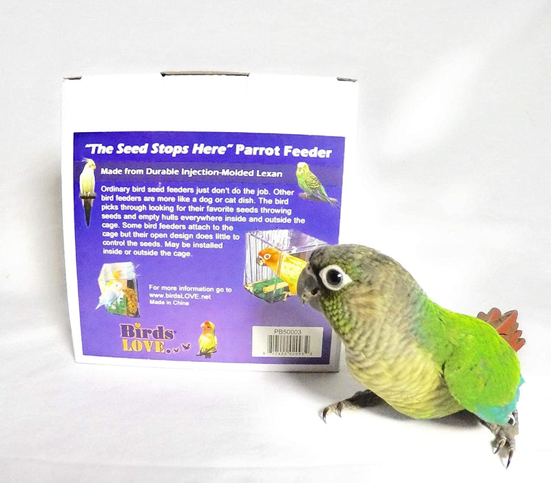 Birds LOVE Bird Feeder Seed Catcher Tray Hanging Cup Food Dish for Cage for Small Birds Lovebirds Cockatiels Canaries Sun Conures Blue with Green Bottom