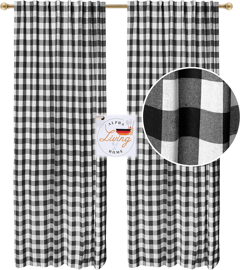 Farmhouse Cotton Black and White Buffalo Gingham Check Window Curtains, 50" X 72" 2 Pack Gingham Check Curtain - Black White Bedroom Curtain 72 Inches, Check Tab Top Curtains Home & Garden > Decor > Window Treatments > Curtains & Drapes Alpha Living Home   