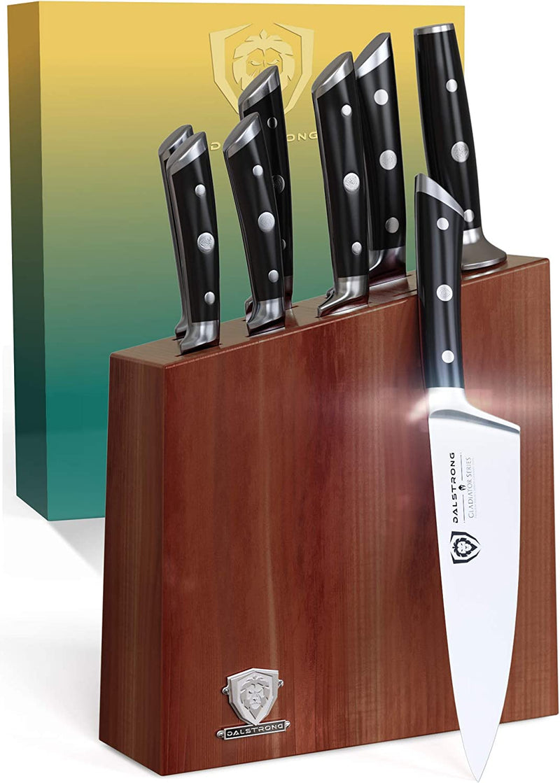 DALSTRONG Knife Set Block - 18-Pc Colossal Knife Set - Gladiator Series - German HC Steel - Acacia Wood Stand - White ABS Handles - NSF Certified Home & Garden > Kitchen & Dining > Kitchen Tools & Utensils > Kitchen Knives Dalstrong Black 8 Piece 