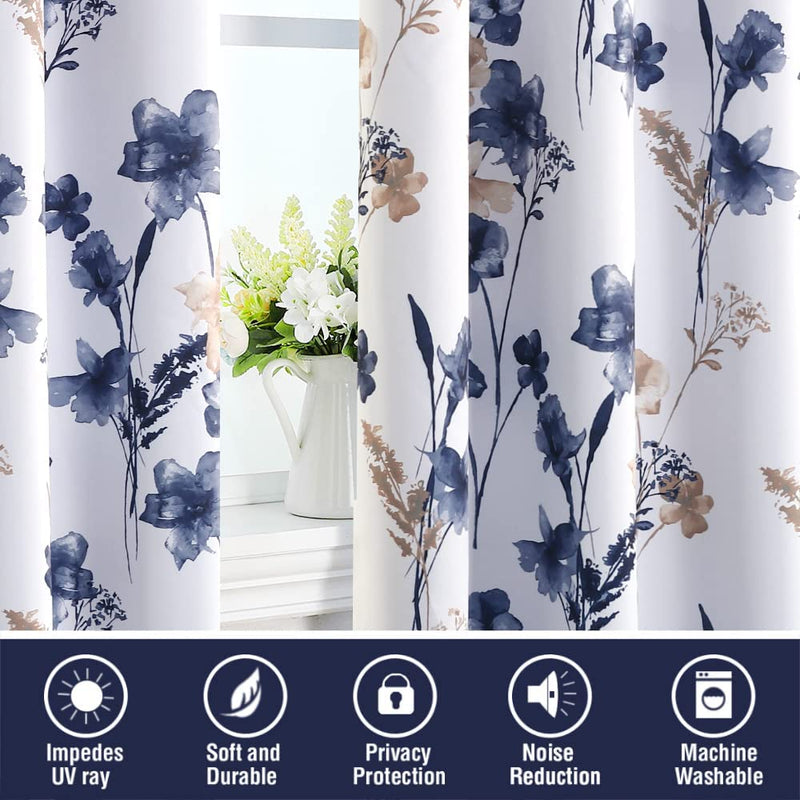 H.VERSAILTEX 100% Blackout Curtains 84 Inch Length 2 Panels Set Cattleya Floral Printed Drapes Leah Floral Thermal Curtains for Bedroom with Black Liner Sound Proof Curtains, Navy and Taupe Home & Garden > Decor > Window Treatments > Curtains & Drapes H.VERSAILTEX   