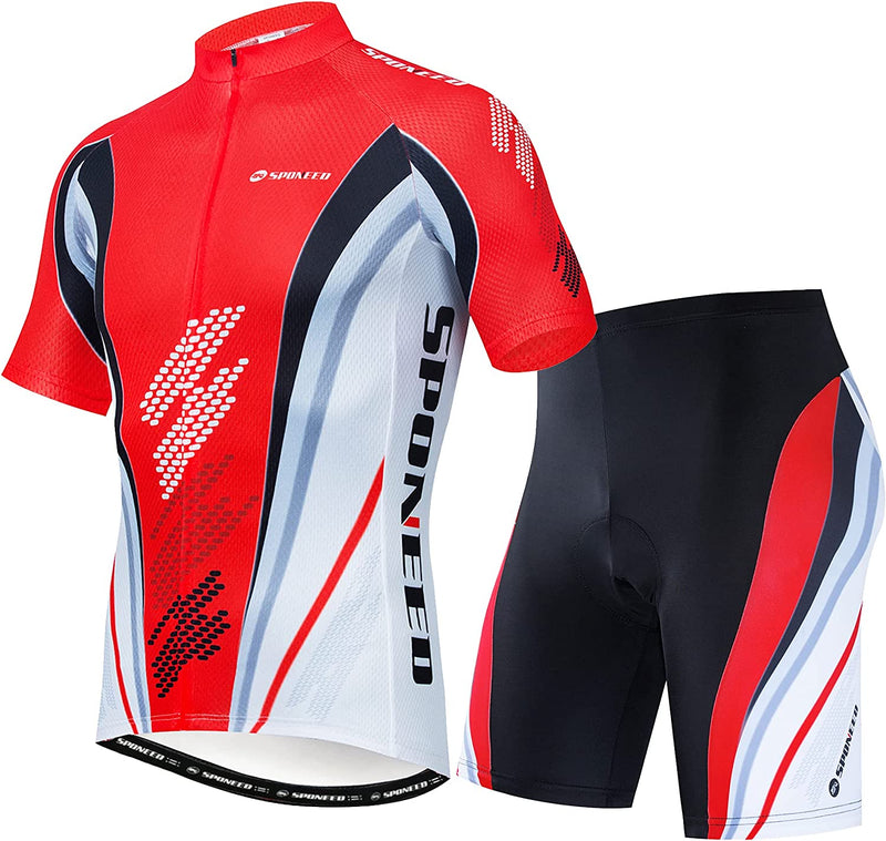 Sponeed Bicycle Jersey for Men Cyclist Shirts and Shorts Set Short Sleeve Suits Padded Bike Pants Sporting Goods > Outdoor Recreation > Cycling > Cycling Apparel & Accessories Sentibery White-red-multi Small 