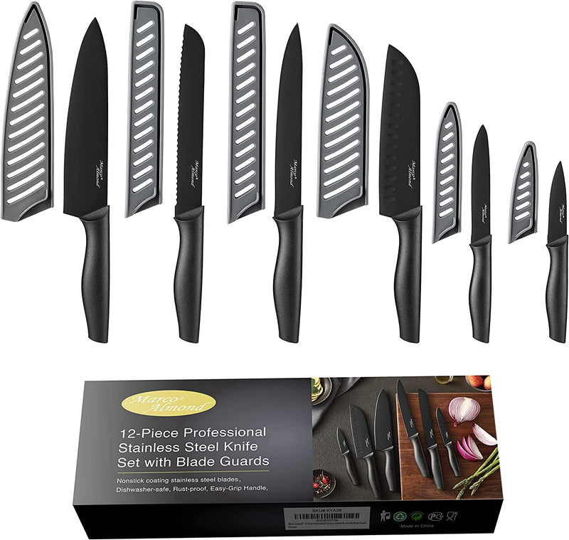 Kitchen Knife Set DISHWASHER SAFE KYA27 Rainbow Titanium Cutlery Knife Set, Marco Almond® 14PC Kitchen Knife Set with Block, Teal
