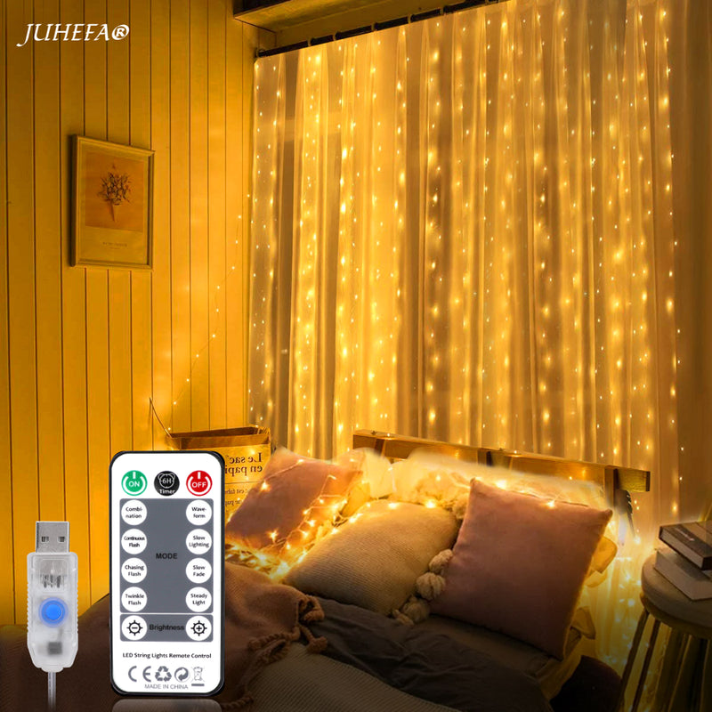 Juhefa String Lights Curtain Lights with Remote 7.9' L X 5.9' W 144-Bulb USB Plug-In LED Light for Wedding Home Bedroom Decor,Multicolor Home & Garden > Decor > Seasonal & Holiday Decorations JUHEFA Home&Tool Warm White  