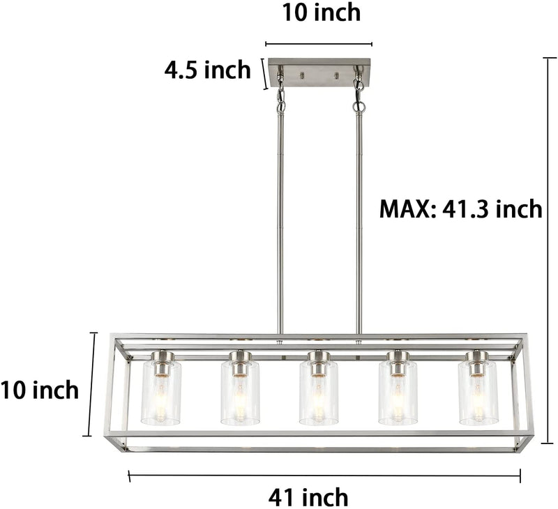 XILICON Dining Room Lighting Fixture Hanging Farmhouse Brushed Nickel 5 Light Modern Pendant Lighting Contemporary Chandeliers with Glass Shade for Living Dining Room Bedroom Kitchen Island Home & Garden > Lighting > Lighting Fixtures > Chandeliers xilicon   