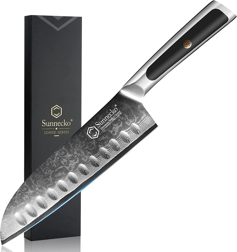 Sunnecko Damascus Kitchen Knife Set,6 PCS Knife Sets for Kitchen with Block,67-Layer Japanese VG10 High Carbon Stainless Steel Blade,Ultra-Sharp,Full Tang Forged,Ergonomic Handle,Shears Included Home & Garden > Kitchen & Dining > Kitchen Tools & Utensils > Kitchen Knives Sunnecko 7 inch Santoku Knife  