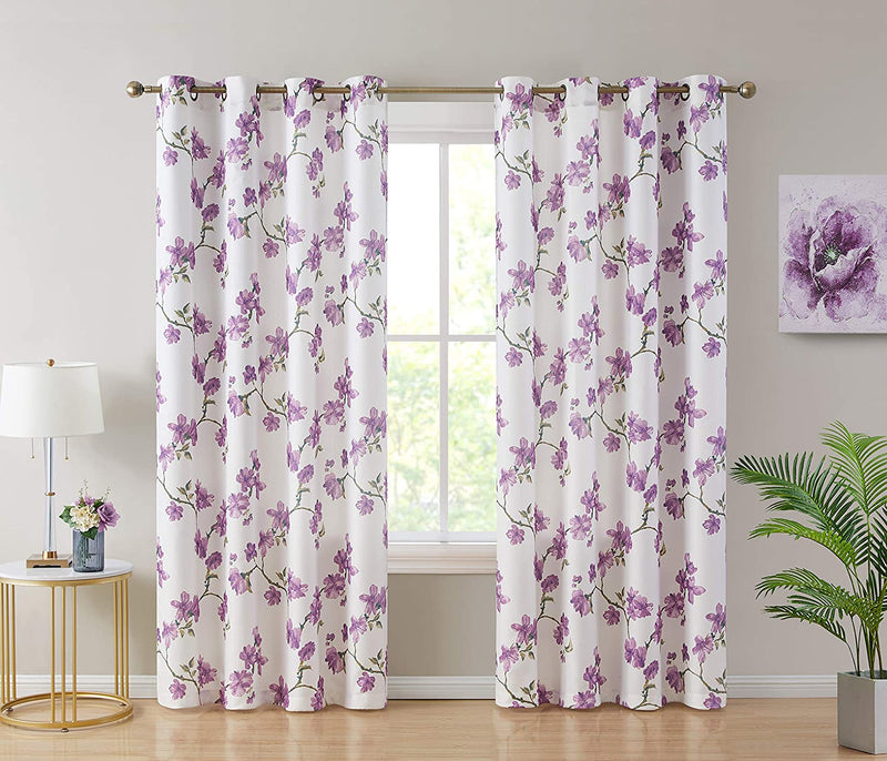 HLC.ME Jade Floral Decorative Textured Light Filtering Grommet Window Treatment Curtain Drapery Panels for Bedroom & Living Room - Set of 2 Panels (54 X 96 Inches Long, Pink) Home & Garden > Decor > Window Treatments > Curtains & Drapes HLC.ME Purple 54 W x 96 L 