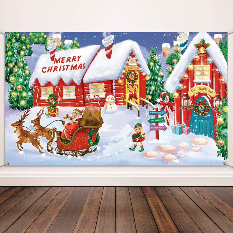 Christmas Wall Scene Santa Backdrop Extra Large Fabric Christmas Door Cover Decor Christmas Banner North Pole Village Setters Photo Booth Background for Christmas Decoration Supplies