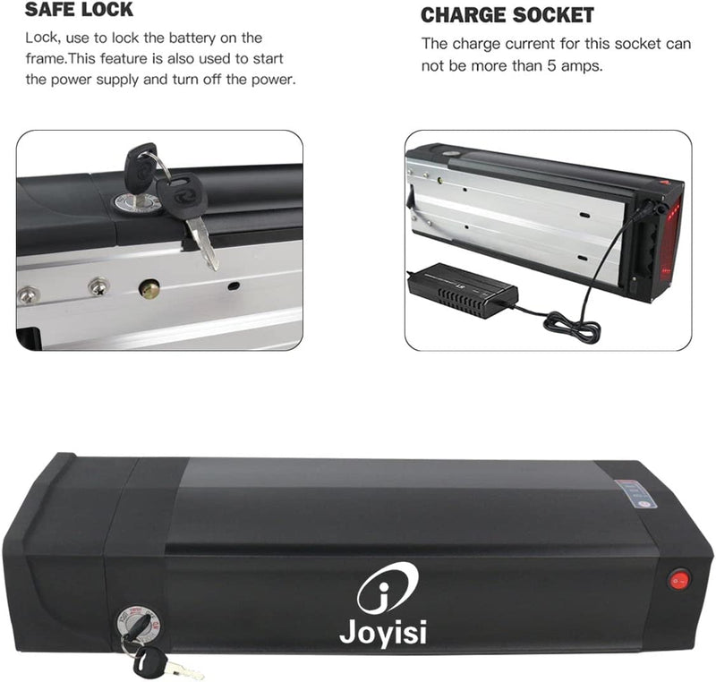 Joyisi Ebike Battery 48V 20AH Lithium Ion Battery with Charger, USB Port and Taillight, Electric Bike Battery for 1000W 750W 500W 250W E-Bike Motor Kit