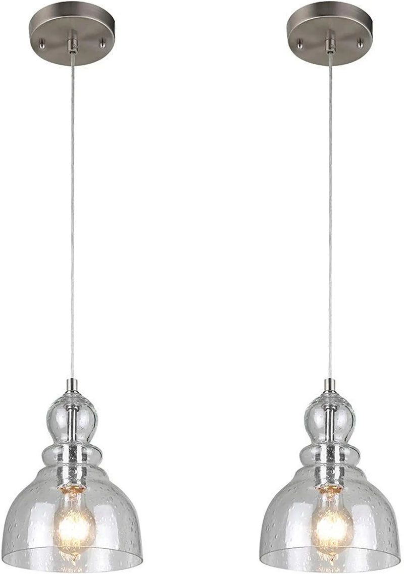 Ciata Lighting Farmhouse Pendant Lights for Kitchen Island in Oil Rubbed Bronze Hanging Light Fixture with Hand-Blown Clear Seeded Glass (2 Pack) Home & Garden > Lighting > Lighting Fixtures Ciata Brushed Nickel  
