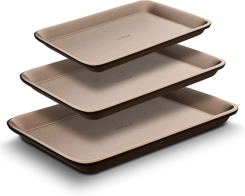 Nonstick Cookie Sheet Baking Pan - Metal Oven Large Baking Tray, Professional Quality Kitchen Cooking Non-Stick Mega Pan Bake Trays - Stylish Metallic Coating, PFOA PFOS PTFE Free - Nutrichef NCLG1GD Home & Garden > Kitchen & Dining > Cookware & Bakeware NutriChef Gold Trio Sets 