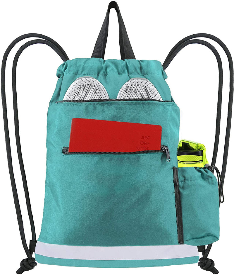 Drawstring Backpack Gym Backpack Sports Bag for Swim Women Men Workout Bag Draw String Back Sack for Soccer Beach Gear Home & Garden > Household Supplies > Storage & Organization BeeGreenbags Teal Blue  