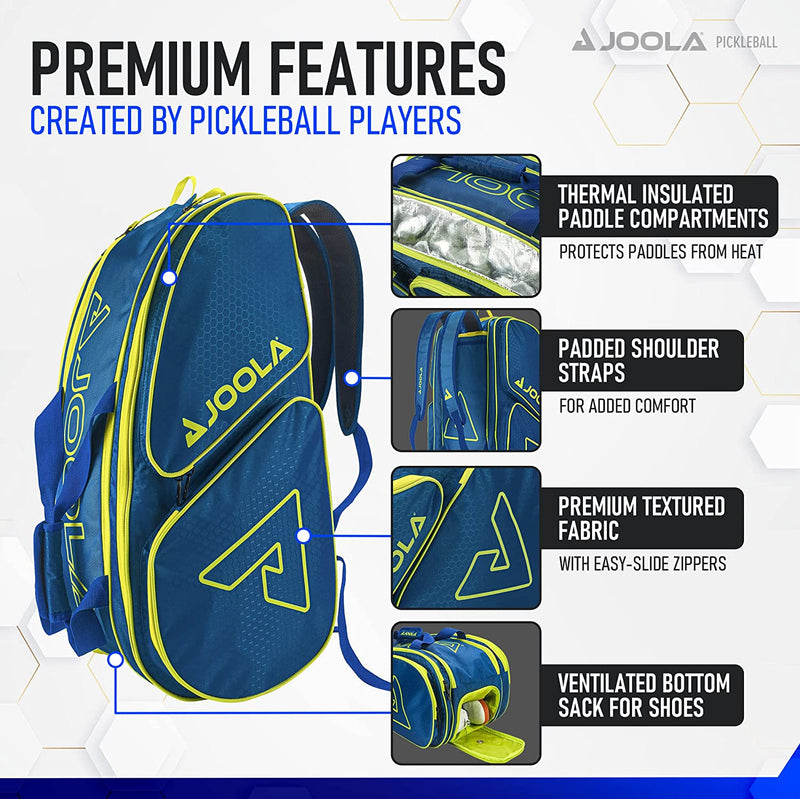 JOOLA Tour Elite Pickleball Bag – Backpack & Duffle Bag for Paddles & Pickleball Accessories – Thermal Insulated Pockets Hold 4+ Paddles - with Fence Sporting Goods > Outdoor Recreation > Winter Sports & Activities JOOLA   