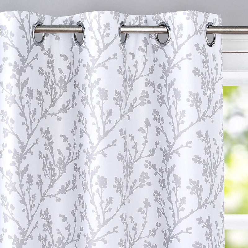 Driftaway Sarah Floral Tree Branch Pattern Blackout Thermal Insulated Window Curtain Grommet 2 Layers 2 Panels 52 Inch by 84 Inch Gray Home & Garden > Decor > Window Treatments > Curtains & Drapes DriftAway Grey 52''x84'' 