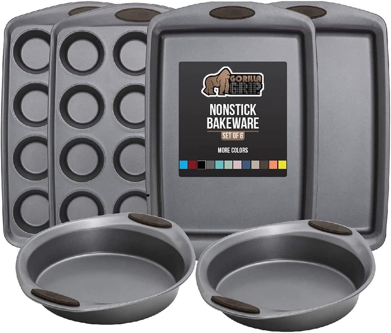 Gorilla Grip Nonstick, Heavy Duty, Carbon Steel Bakeware Sets, 4 Piece Kitchen Baking Set, Rust Resistant, Silicone Handles, 2 Large Cookie Sheets, 1 Roasting Pan and 1 Bread Loaf Pan, Turquoise Home & Garden > Kitchen & Dining > Cookware & Bakeware Hills Point Industries, LLC Coffee Bakeware Sets Set of 6