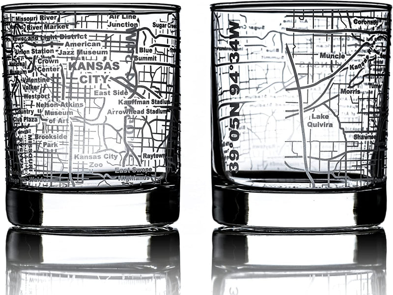 Greenline Goods Whiskey Glasses - 10 Oz Tumbler Gift Set for Denver Lovers, Etched with Denver Map | Old Fashioned Rocks Glass - Set of 2 Home & Garden > Kitchen & Dining > Barware Greenline Goods Kansas City  
