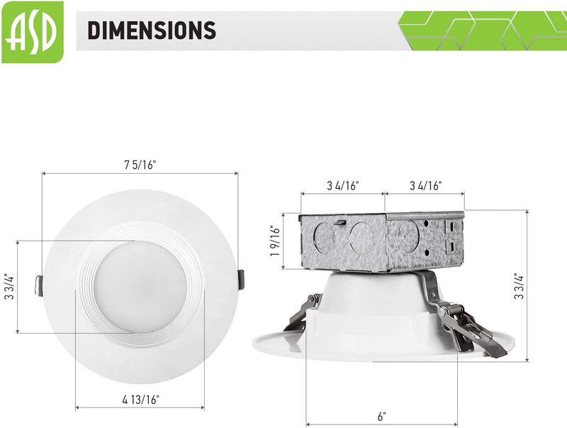 ASD LED Recessed Downlight 6 Inch, Dimmable LED with Integrated Junction Box, 15W (60W Replace), 1000 Lm, IC Rated, Wet Locations, 4000K (Bright White), Energy Star, ETL