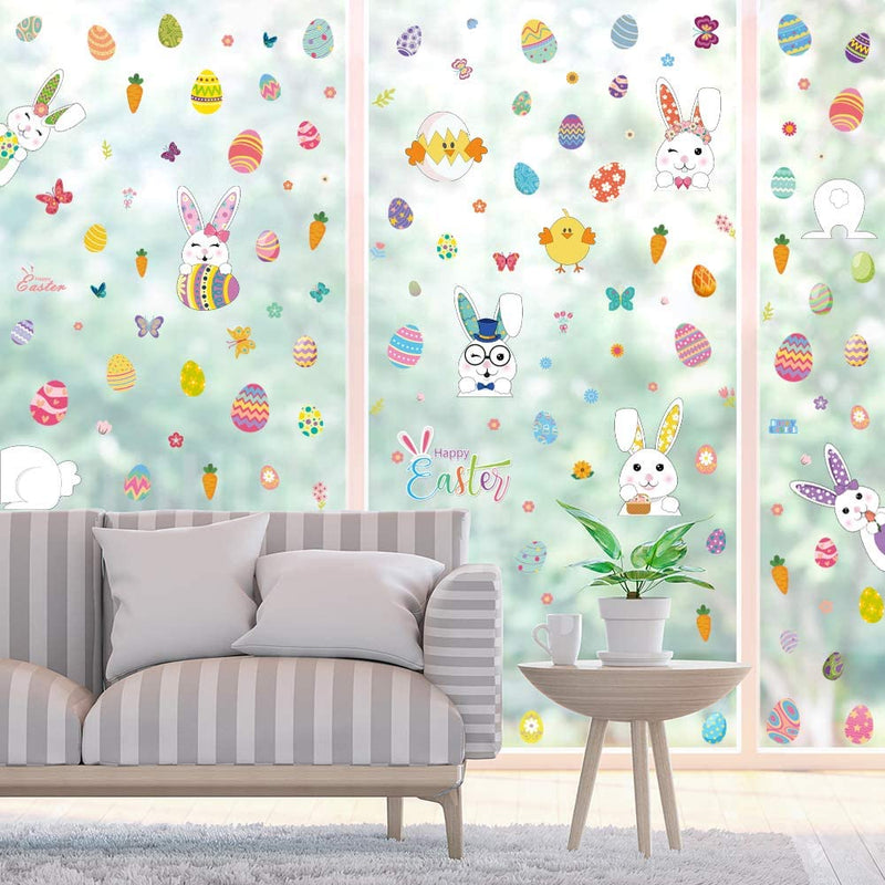 PTFNY Easter Window Clings Decorations for Glass Window 9 Sheets Easter Bunny Easter Eggs Chick Carrot Butterfly Decals Window Stickers Decals for Easter Party Decorations Supplies