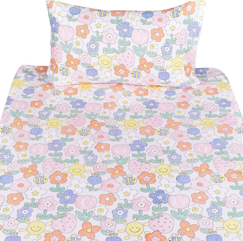Scientific Sleep Sunshine Bees in Flower Cute Fun Soft Sheets Set Twin, Fitted Sheet with 14" Inch Deep Pocket, 100% Microfiber Polyester Bedding Sheet Set for Girls Teen Kids Gift (19, Twin)