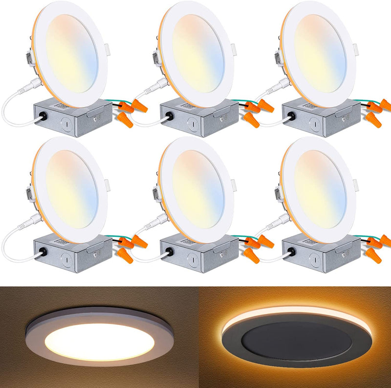Mounight 6 Pack Inch LED Recessed Ceiling Light with Night Light, CRI90, 14W=100W, 1200Lm, 2700K/3000K/3500K/4000K/5000K Selectable, Dimmable Ultra-Thin Can-Killer Downlight, J-Box Included Home & Garden > Lighting > Flood & Spot Lights Kili-LED 5cct | 6 Pack Canless 6 Inch 