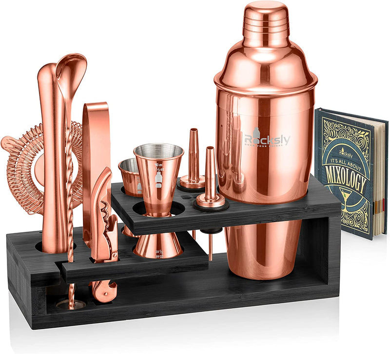 ROCKSLY Mixology Bartender Kit and Cocktail Shaker Set for Drink Mixing | Mixology Set with 10 Bar Set Tools and Bamboo Stand Makes It the Perfect Home Cocktail Kit | Complete Bartender Kit (Silver) Home & Garden > Kitchen & Dining > Barware ROCKSLY Copper  