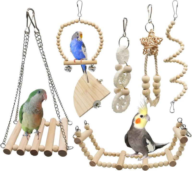 Kewkont Bird Parrot Swing, Chew Toy Toys, All Natural and Safe Non-Toxic, Suitable for Small Parakeets, Budgies, Conures, Finches, Love Birds and Other Small and Medium-Sized Parrots (A)