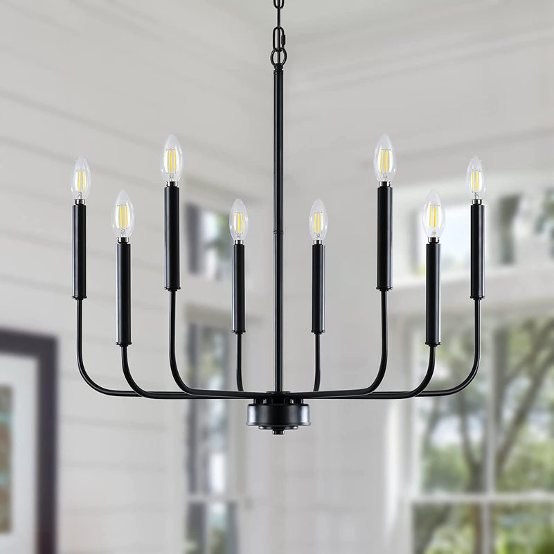 Cwarmozy Matte Black Farmhouse Chandelier 6-Light Classic Candle Chandelier Light Fixture for Dining Room Rustic Industrial Ceiling Pendant Light Retro Hanging Light for Kitchen Living Room Foyer Home & Garden > Lighting > Lighting Fixtures > Chandeliers CWarmozy 02 8-light Black  