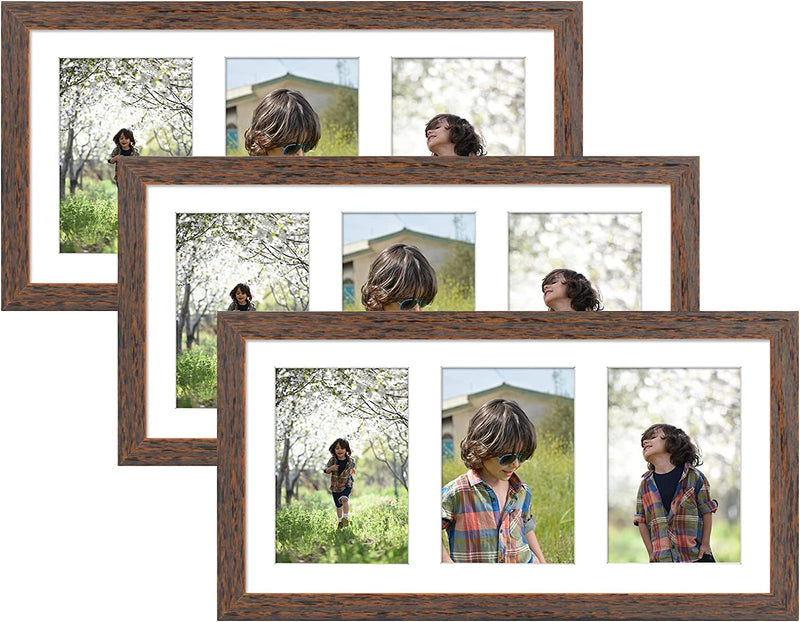 Golden State Art, 9X18 Black Wood Frame - White Mat for Three 5X7 Pictures - Sawtooth Hangers- Swivel Tabs - Wall Mounting - Landscape/Portrait - Real Glass - Collage Frame Home & Garden > Decor > Picture Frames Golden State Art Wood - Distressed Brown With White Mat 3 Pack 