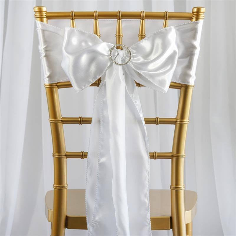 Efavormart 25Pcs Gold SATIN Chair Sashes Tie Bows for Wedding Events Decor Chair Bow Sash Party Decoration Supplies 6 X106" Arts & Entertainment > Party & Celebration > Party Supplies Efavormart.com White  