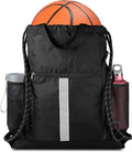 Drawstring Backpack Sports Gym Bag with Shoe Compartment and Two Water Bottle Holder Home & Garden > Household Supplies > Storage & Organization BeeGreenbags Black 16" x 19.5" 