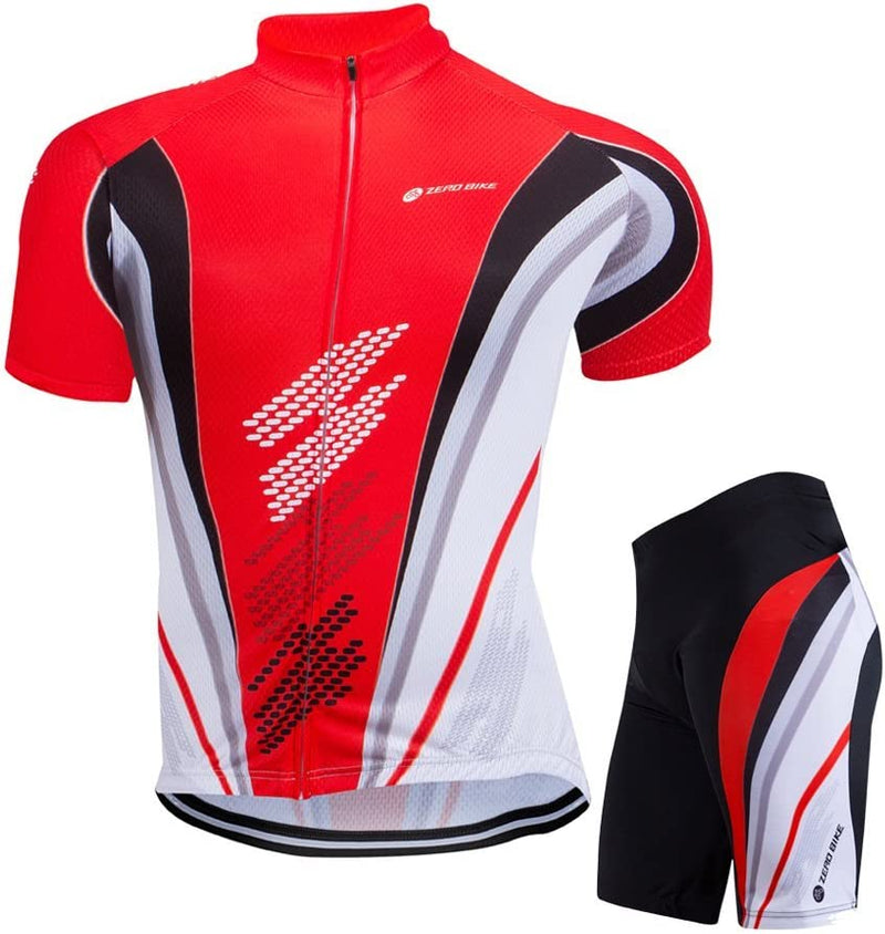 ZEROBIKE Men Breathable Quick Dry Comfortable Short Sleeve Jersey + Padded Shorts Cycling Clothing Set Cycling Wear Clothes