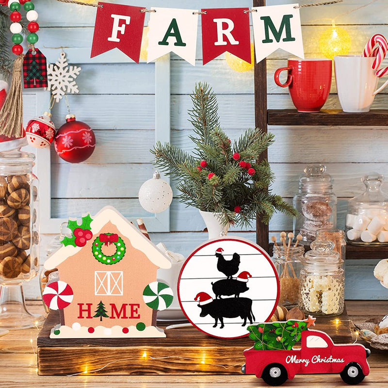 Husfou Christmas Tiered Tray Decorations Kit, Farmhouse Wooden Tabletop Centerpieces Signs Decor for Xmas Home Holiday Party Supplies Home & Garden > Decor > Seasonal & Holiday Decorations& Garden > Decor > Seasonal & Holiday Decorations Husfou LLC   