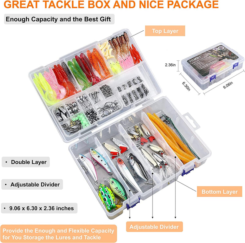 TCMBY 327PCS Fishing Lure Tackle Bait Kit Set for Freshwater Fishing Tackle Box with Tackle Included Fishing Gear, Crankbait, Soft Worm, Spinner, Spoon, Topwater, Hook, Jigs for Bass Trout Fishing. Sporting Goods > Outdoor Recreation > Fishing > Fishing Tackle > Fishing Baits & Lures TCMBY   