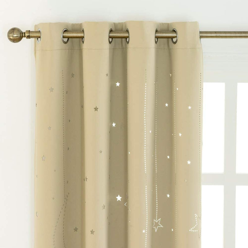 MANGATA CASA Kids Blackout Curtains with Moon & Star for Bedroom-Cutout Galaxy Window Curtains & Drapes with Grommet for Nursery Living Room-Baby Curtains 63 Inch Length 2 Panels(Beige 52X63In) Home & Garden > Decor > Window Treatments > Curtains & Drapes MANGATA CASA   