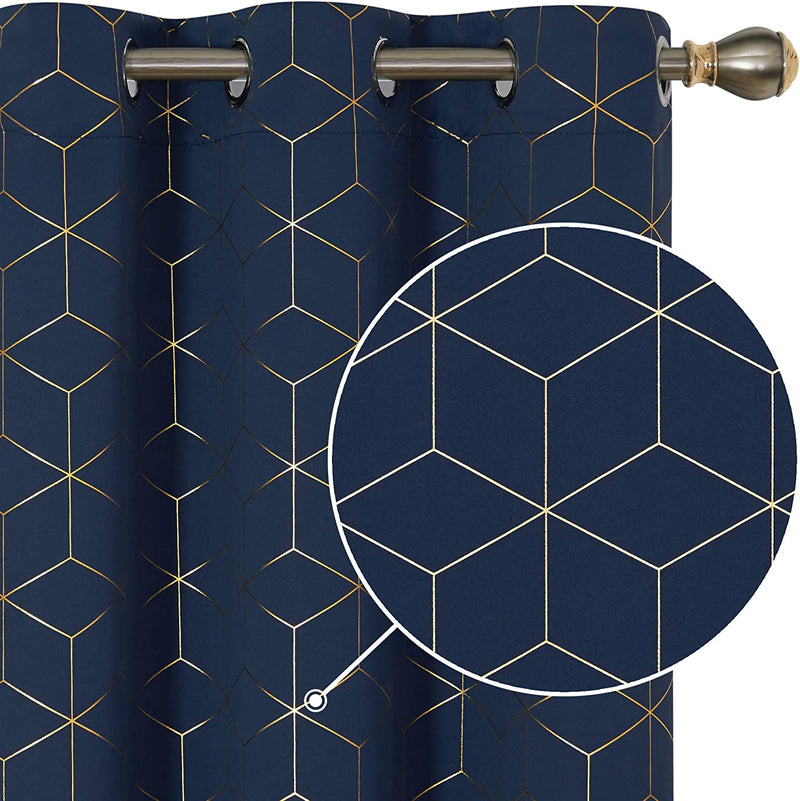 Deconovo Blackout Curtains Gold Diamond Foil Print Black, 52W X 84L Inch, Thermal Insulated Room Darkening Sun Blocking Grommet Curtain Panels for Living Room Set of 2 Home & Garden > Decor > Window Treatments > Curtains & Drapes Deconovo Navy Blue 42W x 63L Inch 