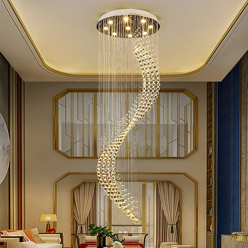 Siljoy Modern Spiral Crystal Chandelier Large Luxury Rain Drop Flush Mount Ceiling Light for Foyer Staircase Entryway D 32" X H 86.6" Home & Garden > Lighting > Lighting Fixtures > Chandeliers Siljoy Spiral Staircase Chandelier  