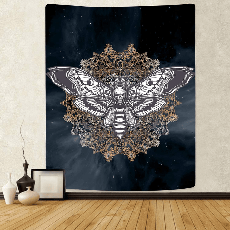 Dead Head Hawk Moth Wall Tapestry with Mandala Vintage White Skull Illustration Tapestry Blanket Mysterious Sky Wall Art Home Decor BedHead (60x60) Home & Garden > Decor > Seasonal & Holiday Decorations Simsant 60x80  
