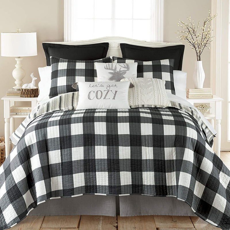 Levtex Home - Camden - Drape Panel/Curtain (55X84In.) with Rod Pocket - Buffalo Check - Grey and Cream Home & Garden > Decor > Window Treatments > Curtains & Drapes Levtex Black King Quilt 