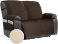 TOMORO Non Slip Loveseat Recliner Cover for Dogs - 100% Waterproof Quilted Sofa Slipcover Furniture Protector with 5 Storage Pockets, Washable Couch Cover with Elastic Straps for Kids and Pets Home & Garden > Decor > Chair & Sofa Cushions TOMORO Brown 46"Recliner Loveseat 