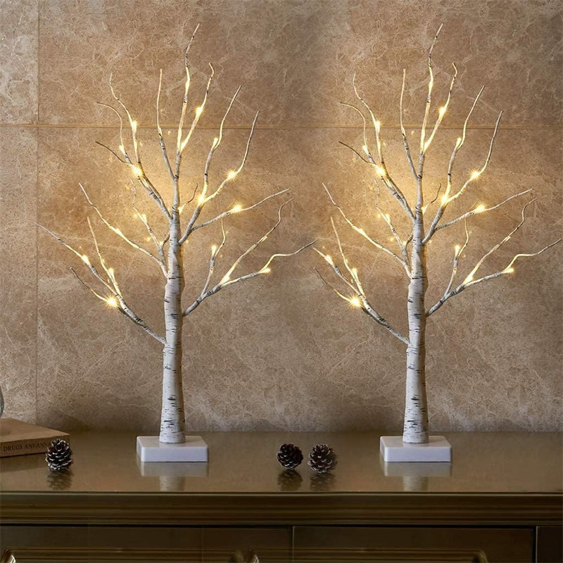 EAMBRITE Tabletop Tree Spring Decor, Easter Tree with Timer Battery Powered, White Birch Tree Rustic Farmhouse Centerpiece Table Artificial Twig Tree Decorations for Home Party Indoor (2 FT/24 LED) Home & Garden > Decor > Seasonal & Holiday Decorations EAMBRITE Set of 2  