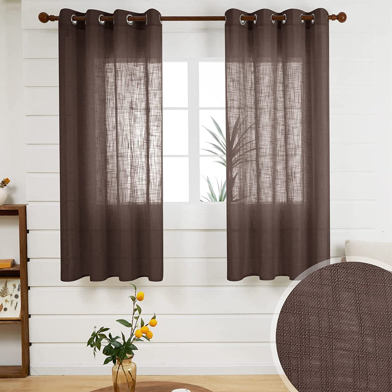 Deconovo Semi Sheer Curtains, Cream, 52X108 Inch, Faux Linen Solid Voile Grommet Curtains for Bedroom Living Room, 2 Panels Home & Garden > Decor > Window Treatments > Curtains & Drapes Deconovo Chocolate Brown 52x63 Inch 