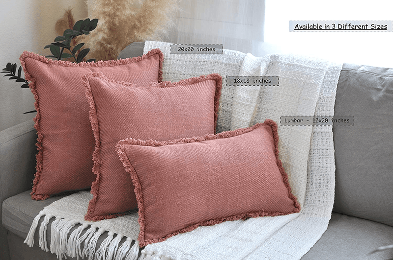 Decorative Throw Pillow Cover with Fringed Trim (20X20 Inches, Dusty Rose), Frill Accent Pillow Cover for Couch Sofa Bed/ Farmhouse Woven Pillow Case/ Modern Cushion Cover with Frayed Edge Home & Garden > Decor > Chair & Sofa Cushions Oveesha   