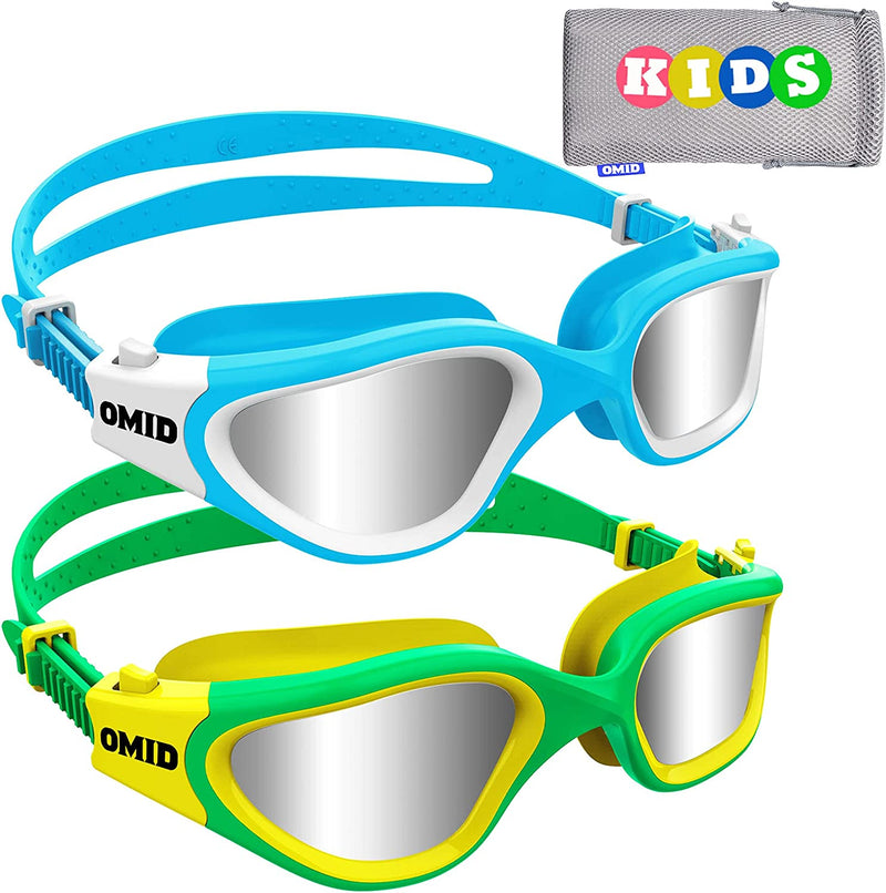 Kids Swim Goggles, OMID 2 Packs Comfortable Polarized Swimming Goggles Age 6-14 Sporting Goods > Outdoor Recreation > Boating & Water Sports > Swimming > Swim Goggles & Masks OMID Polarized Green Silver + Polarized Blue Silver  
