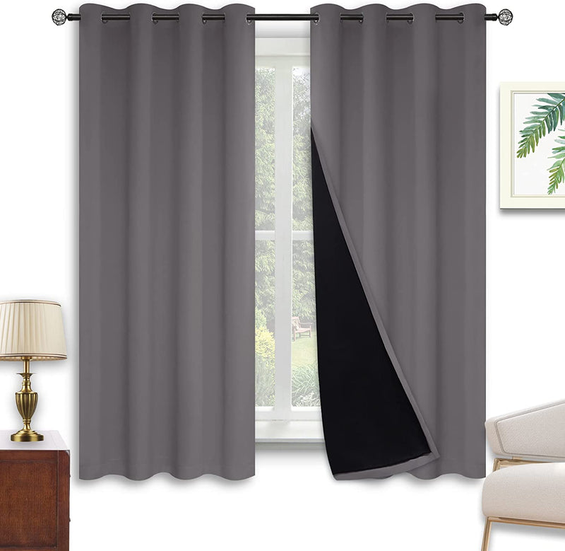 Kinryb Halloween 100% Blackout Curtains Coffee 72 Inche Length - Double Layer Grommet Drapes with Black Liner Privacy Protected Blackout Curtains for Bedroom Coffee 52W X 72L Set of 2 Home & Garden > Decor > Window Treatments > Curtains & Drapes Kinryb Grey W52" x L63" 